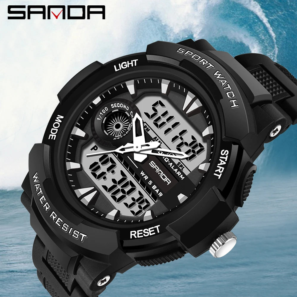Sanda esporte relógio digital masculino natação 50m à prova dwaterproof água multifuncional militar led eletrônico relógio de pulso relogio masculino