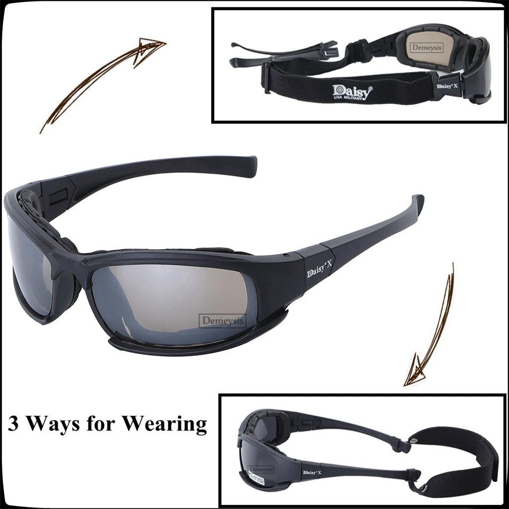 Margarida óculos tático óculos de sol dos homens 4 lente kit masculino jogo de guerra óculos para esporte ao ar livre caminhadas tiro