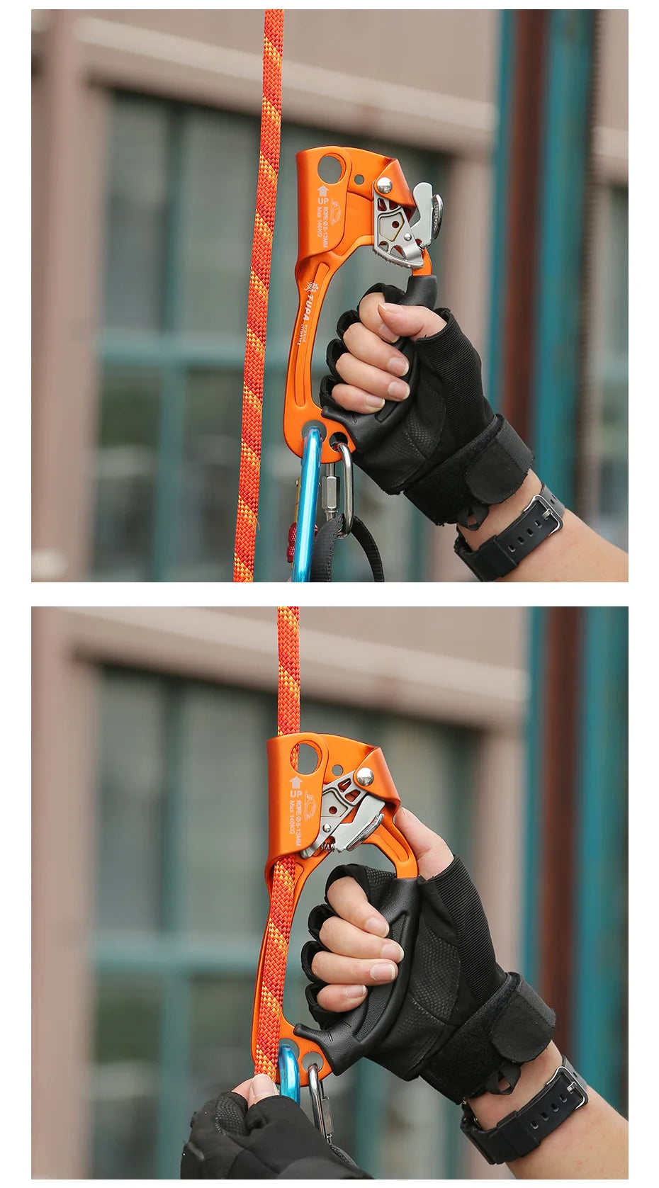 Escalada ao ar livre SRT Mão Ascender Dispositivo Montanhista Handle Ascender Mão esquerda e direita Equipamento de escalada Ferramentas de corda