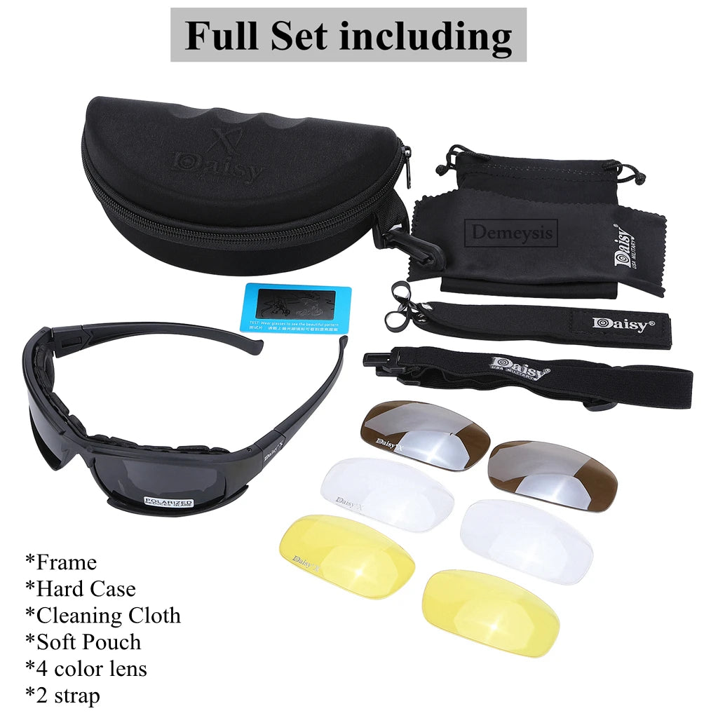 Margarida óculos tático óculos de sol dos homens 4 lente kit masculino jogo de guerra óculos para esporte ao ar livre caminhadas tiro