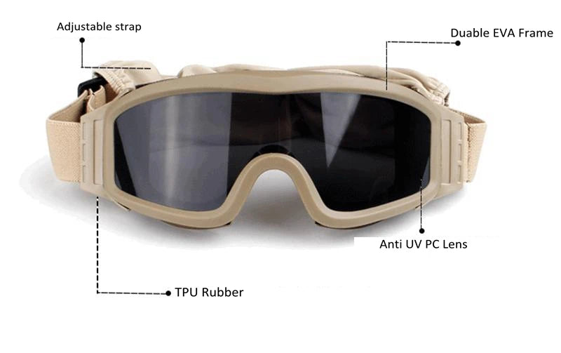 Óculos táticos com 3 lentes, óculos de combate, airsoft, paintball, proteção ocular para cs wargame, motocicleta, caminhadas