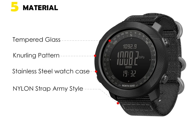 North edge esporte masculino relógio digital horas correndo natação militar do exército relógios altímetro barômetro bússola à prova dwaterproof água 50m