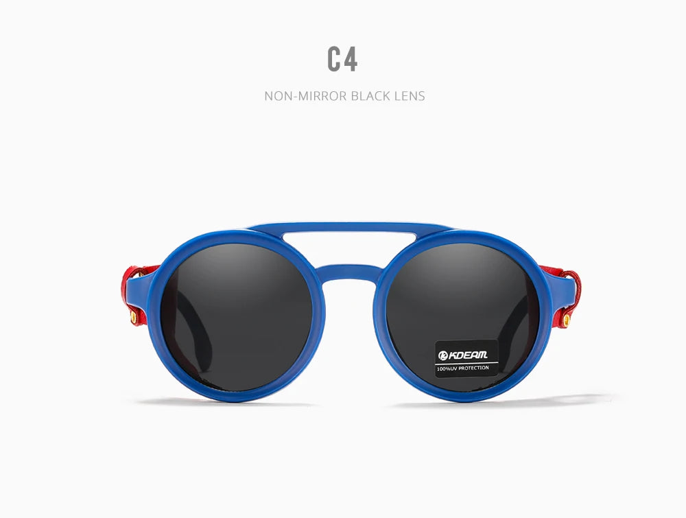KDEAM Óculos de sol redondos vintage masculino feminino escudo de couro óculos de sol ponte dupla projetado sombra KD179