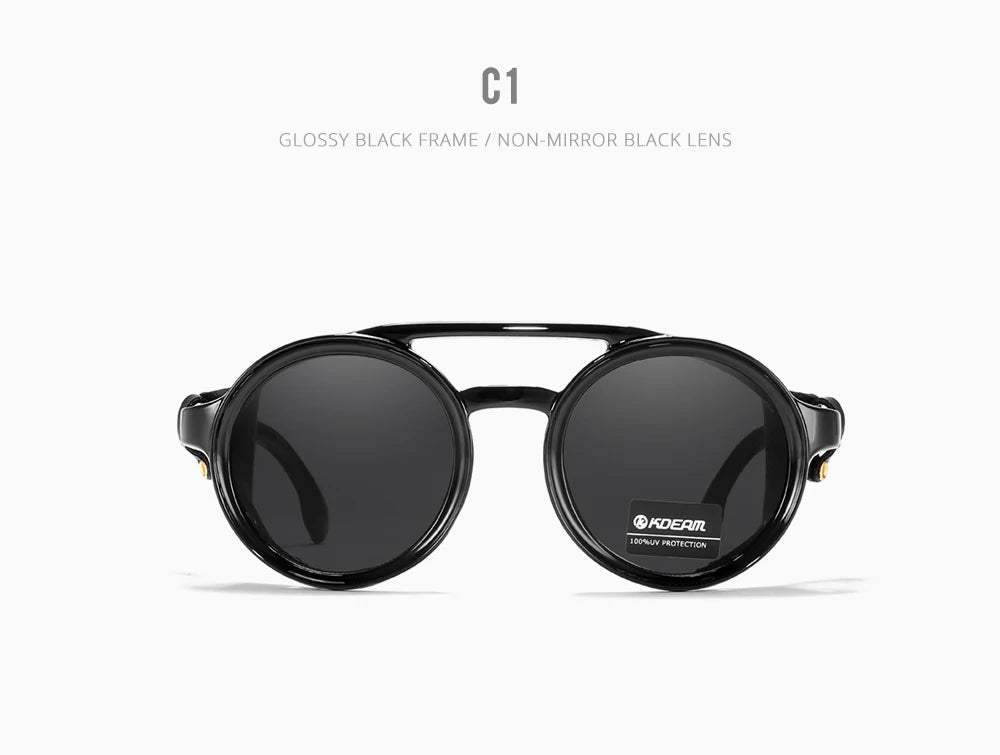 KDEAM Óculos de sol redondos vintage masculino feminino escudo de couro óculos de sol ponte dupla projetado sombra KD179