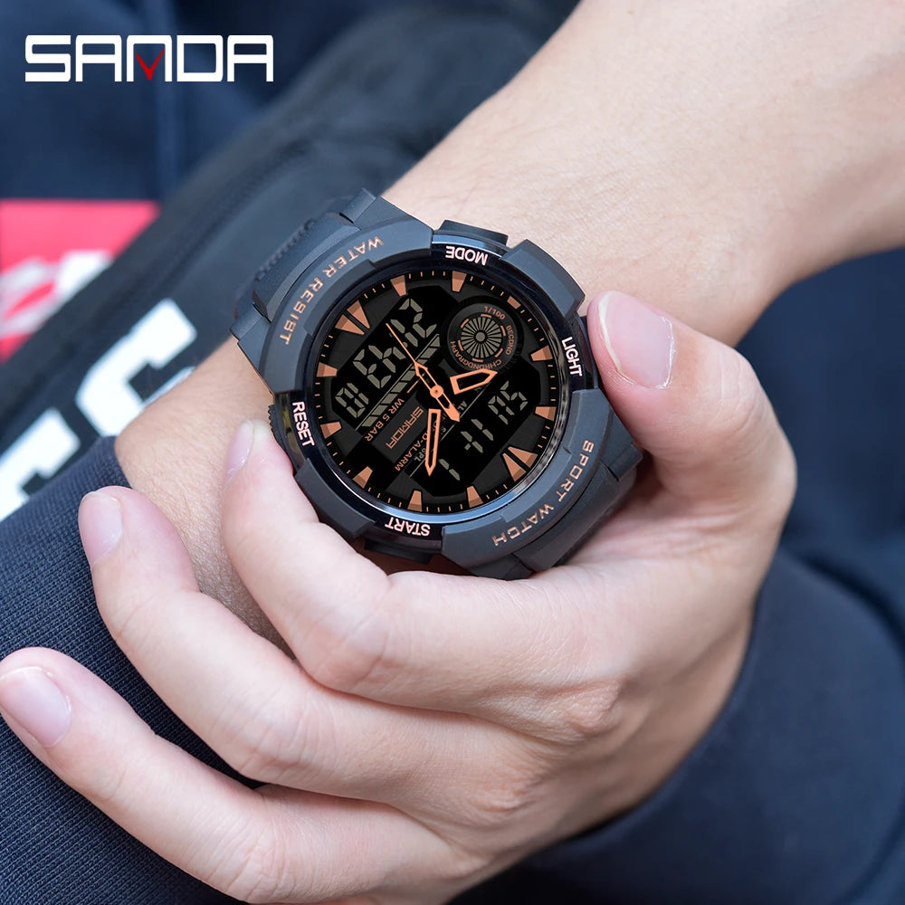 Sanda esporte relógio digital masculino natação 50m à prova dwaterproof água multifuncional militar led eletrônico relógio de pulso relogio masculino