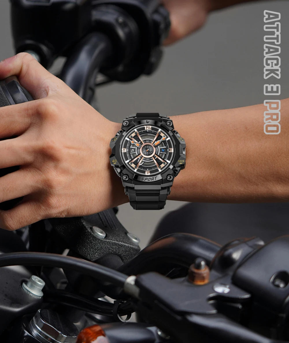 Lokmat novo ataque 3 pro robusto relógio inteligente bluetooth chamadas rastreador de fitness lanterna mensagem push monitor freqüência cardíaca para o telefone