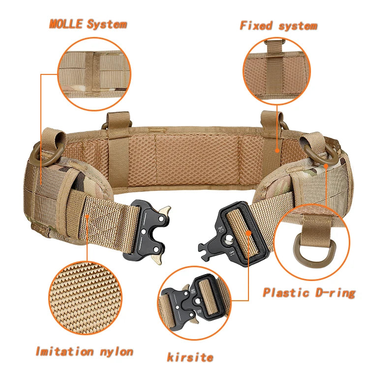 JSJM-Cinto Tático Acolchoado Ajustável para Homens, Trabalho ao Ar Livre, Combate CS, Caça, Paintball, Cintos, Bolso