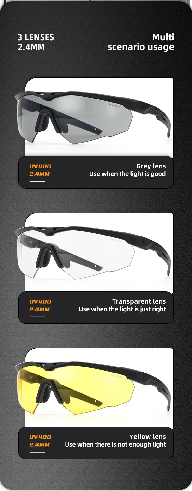 Conjunto de óculos tático à prova de vento, à prova de poeira, cs, militar, tiro, à prova de balas, motocicleta, montanhismo