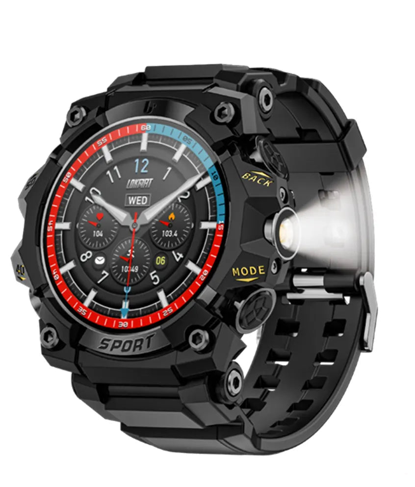 Lokmat novo ataque 3 pro robusto relógio inteligente bluetooth chamadas rastreador de fitness lanterna mensagem push monitor freqüência cardíaca para o telefone