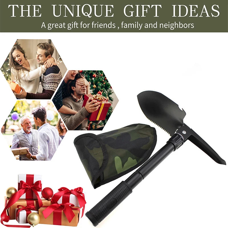 Dobrável portátil caminhão montado engenheiro pá barraca de acampamento ao ar livre pá auto-defesa ferramenta sobrevivência bússola saco de armazenamento