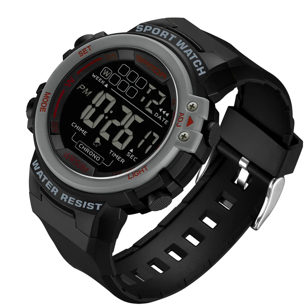 Sanda relógio masculino estilo militar g, despertador digital led, moda esportiva, display duplo, 50m, à prova d'água