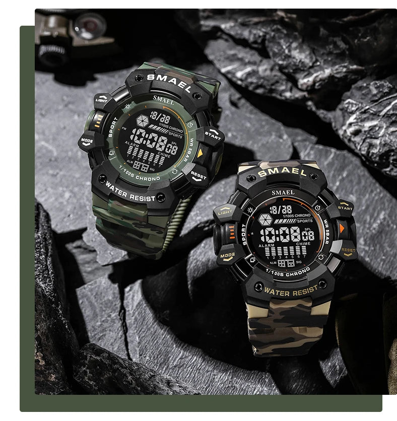 Smael relógio digital militar led esportes relógios de pulso 50m à prova dwaterproof água led cronômetro 8050 relógios do exército digital grande dail relógio alarme