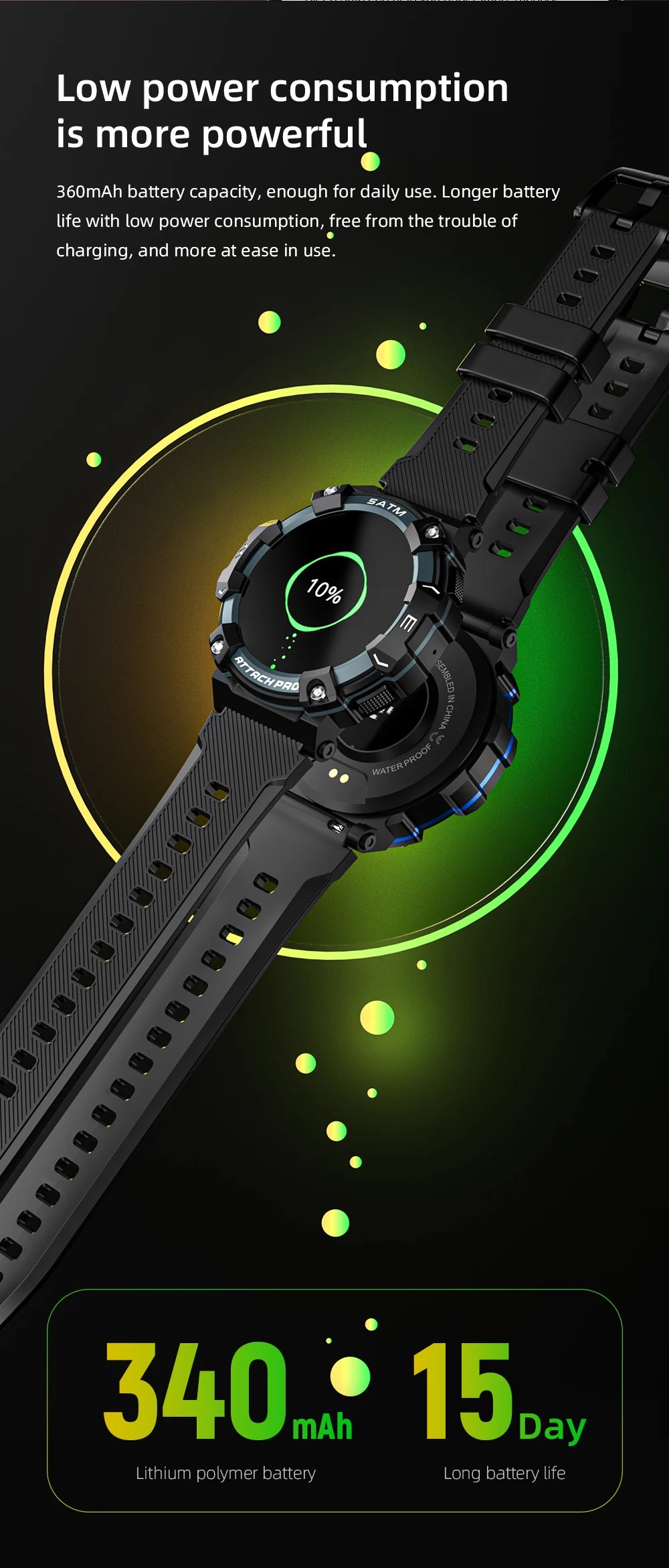 LOKMAT-ATTACK 2 PRO Sport Smart Watch, tela de toque redonda completa, chamadas Bluetooth, rastreador de fitness, smartwatches, monitor de freqüência cardíaca