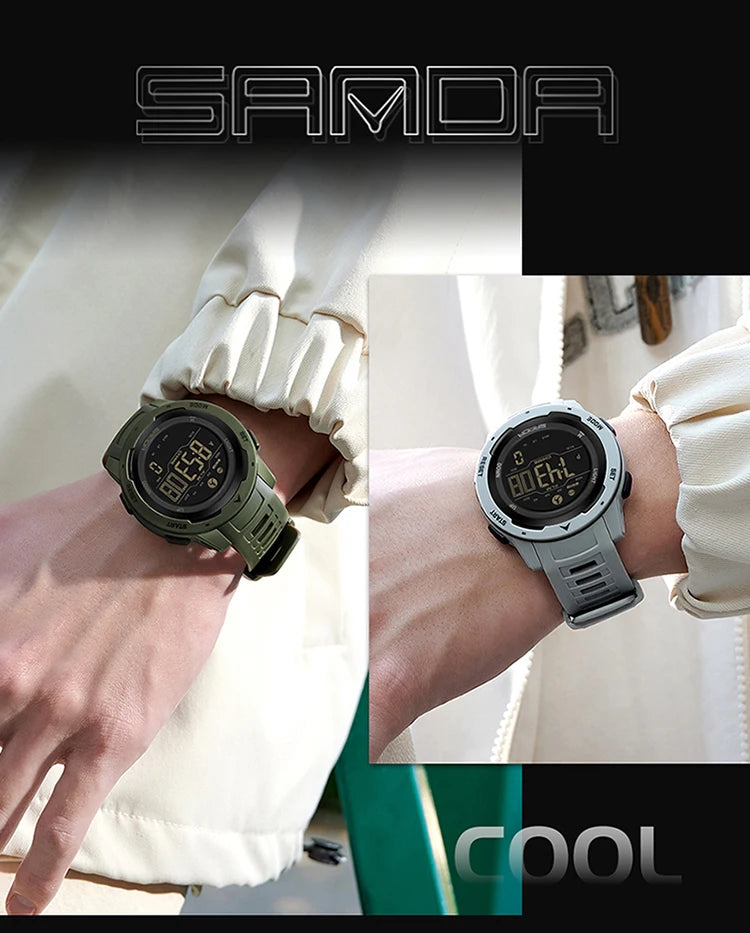 Sanda marca relógios masculinos esportes pedômetro calorias 50m à prova dwaterproof água led relógio digital militar relógio de pulso relogio masculino 2145