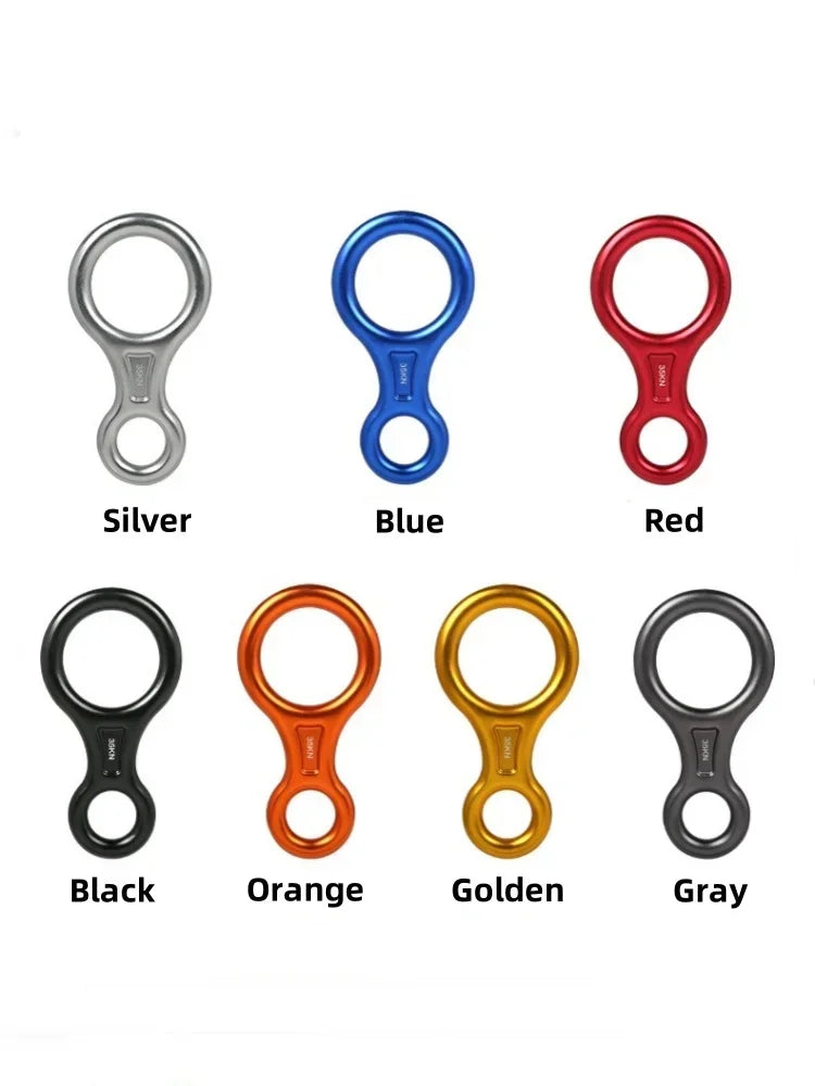 1 pçs escalada mosquetão 8 forma aparelhamento descendente figura de alumínio dispositivo de assagem rapel 35kn oito anel downhill equipamentos