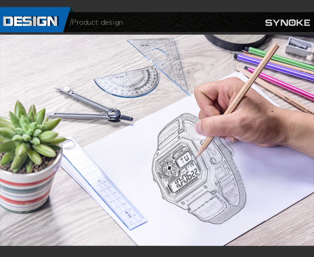 Synoke relógio digital militar ao ar livre para homens moda retro pulseira de lona de náilon esportes relógio à prova dwaterproof água multifuncional luminoso