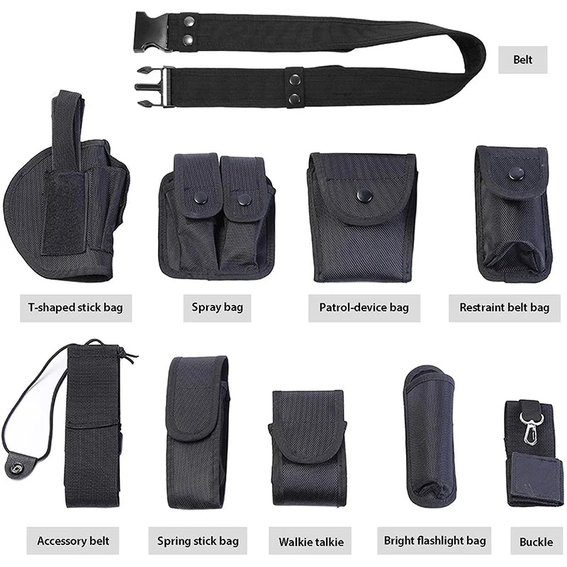 Coldre tático para arma, conjunto de bolsa para lanterna, 10 em 1, kit de utilidades multifuncional, cinto de serviço de polícia, cintos de segurança