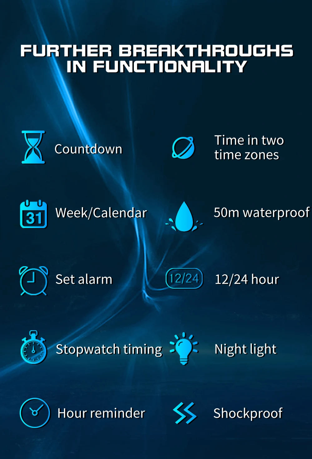 Sanda relógio masculino estilo militar g, despertador digital led, moda esportiva, display duplo, 50m, à prova d'água
