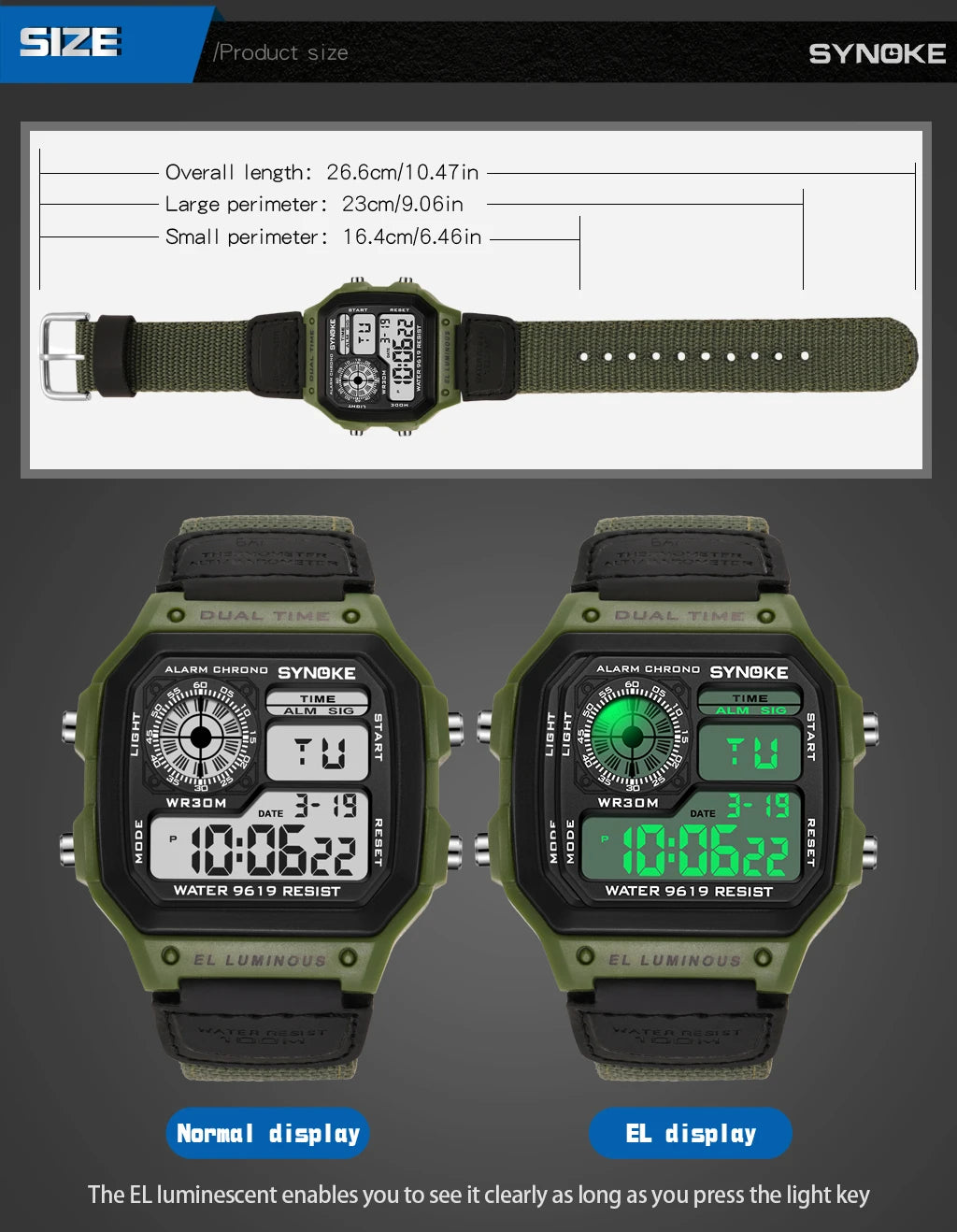 Synoke relógio digital militar ao ar livre para homens moda retro pulseira de lona de náilon esportes relógio à prova dwaterproof água multifuncional luminoso