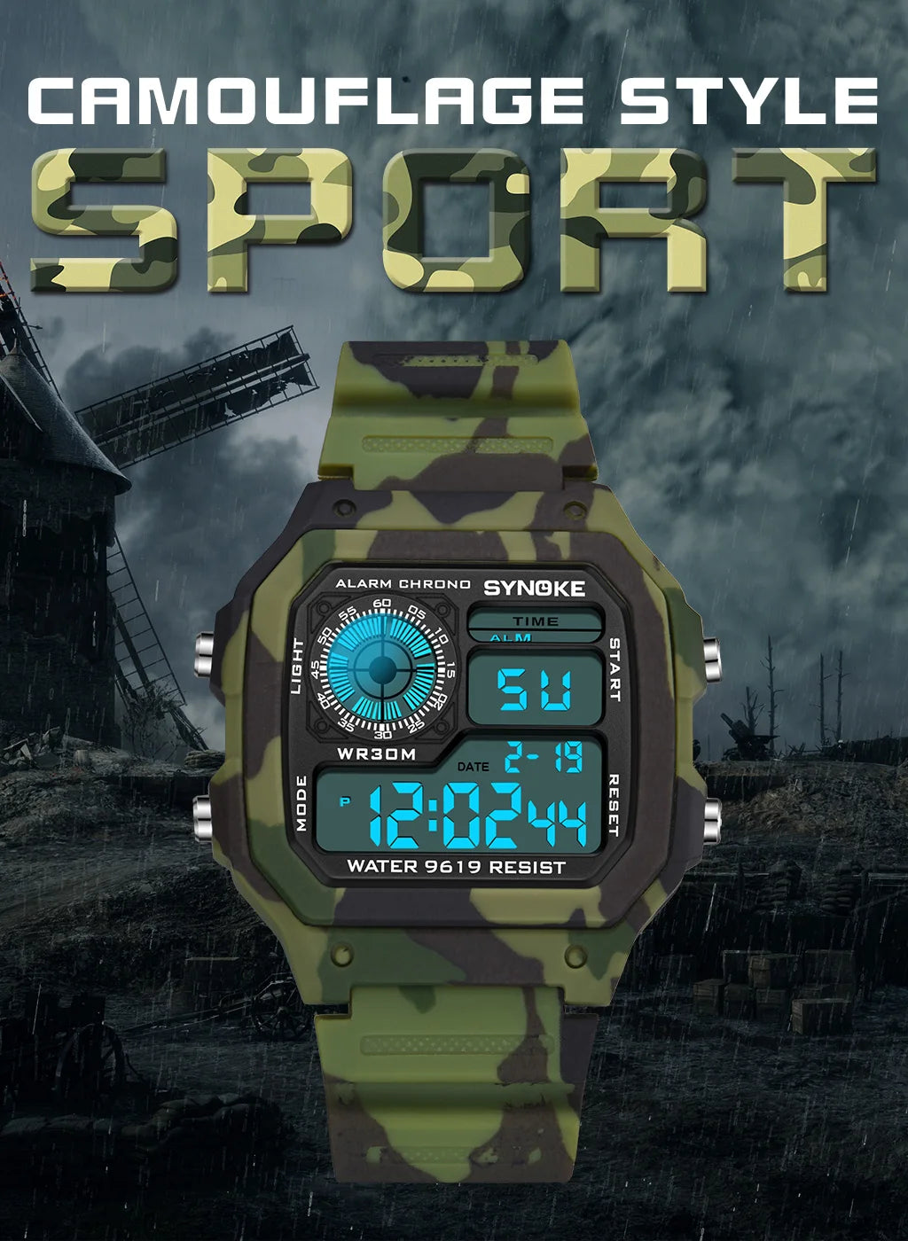 Synoke relógio digital militar ao ar livre para homens moda retro pulseira de lona de náilon esportes relógio à prova dwaterproof água multifuncional luminoso