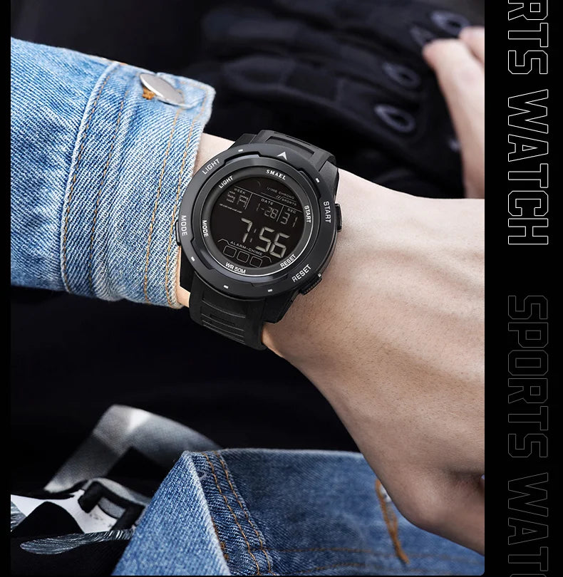 SMAEL-8105 Relógios digitais para homens, esportes LED relógios de pulso, relógio impermeável, cronômetro luz digital, 50m
