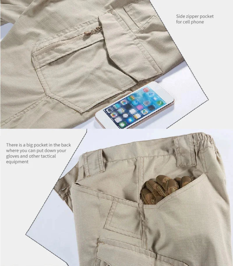 Calça cargo masculina à prova d'água, elástica, com vários bolsos, para corrida ao ar livre, plus size, calça tática para caminhada