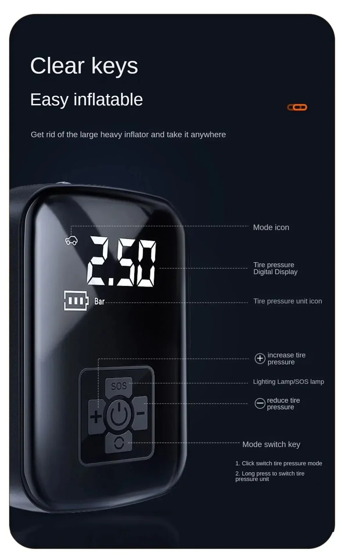 Compressor de ar sem fio para carro, bomba elétrica para inflar pneus, motocicleta, bicicleta, barco, bolas de pneus automotivos infláveis