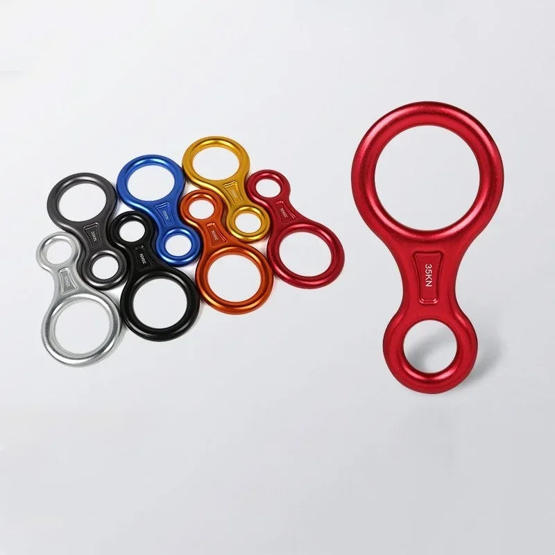 1 pçs escalada mosquetão 8 forma aparelhamento descendente figura de alumínio dispositivo de assagem rapel 35kn oito anel downhill equipamentos