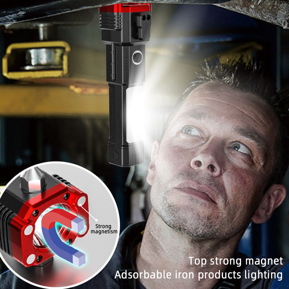 Lanterna Tática 4 em 1 COB USB com Martelo de Segurança