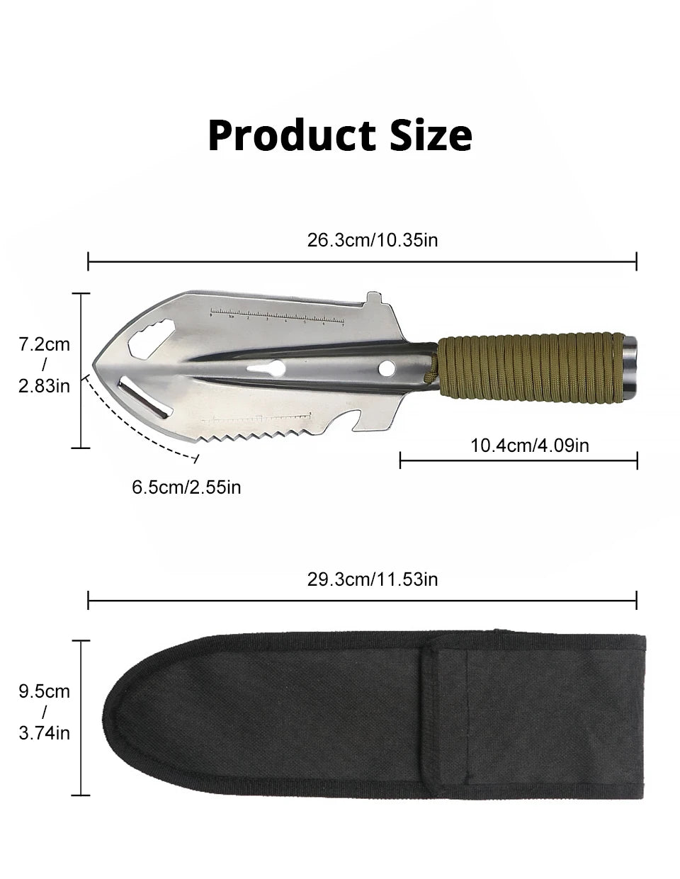 Pá Pinic portátil para acampar, Artilharia multifuncional, Equipamento de sobrevivência ao ar livre, Garden Tool, Caminhadas e Viajando