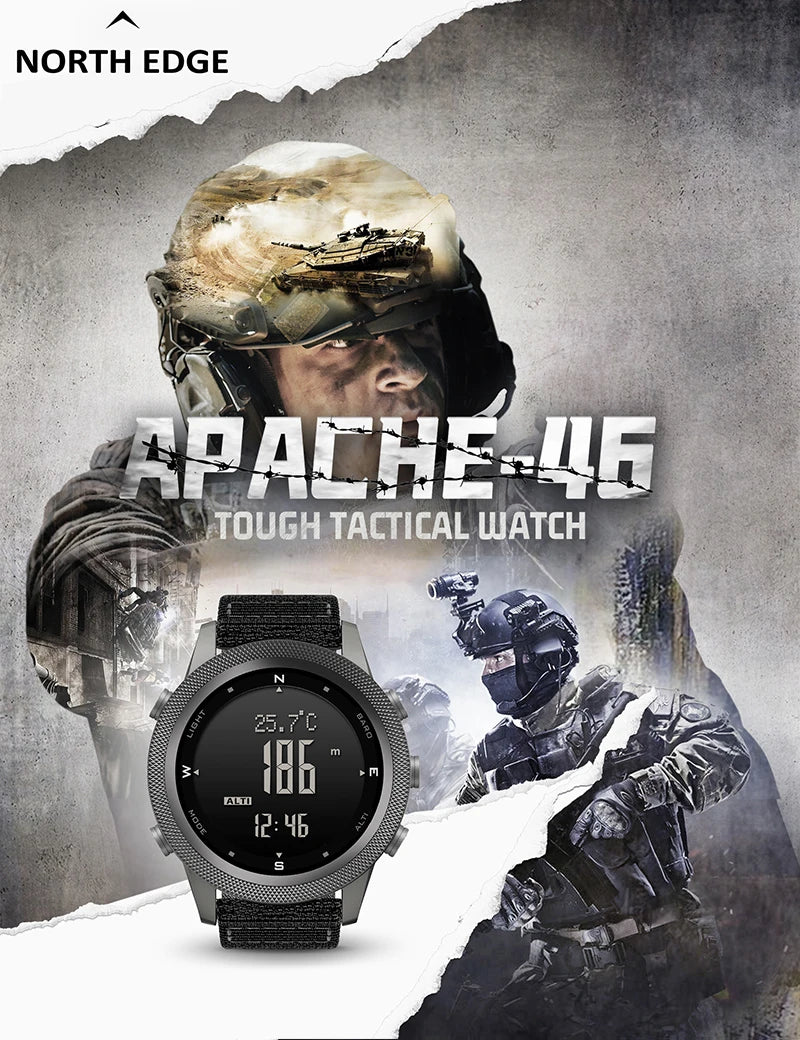 NORTH EDGE APACHE-46 reloj Digital para hombre deportes al aire libre correr natación relojes deportivos al aire libre altímetro barómetro brújula WR50M