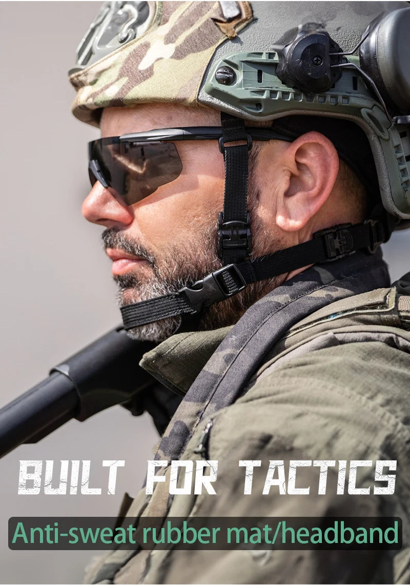 Conjunto de óculos tático com 3 lentes, à prova de vento, poeira, cs, tiro militar, à prova de balas, óculos de sol para motocicleta, montanhismo