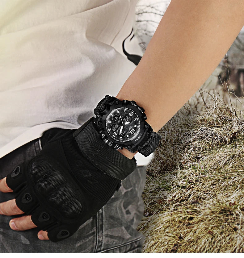 Addies novo esportes ao ar livre led digital relógio masculino bússola assobios à prova dwaterproof água multifuncional relógio de quartzo do exército relogio masculino