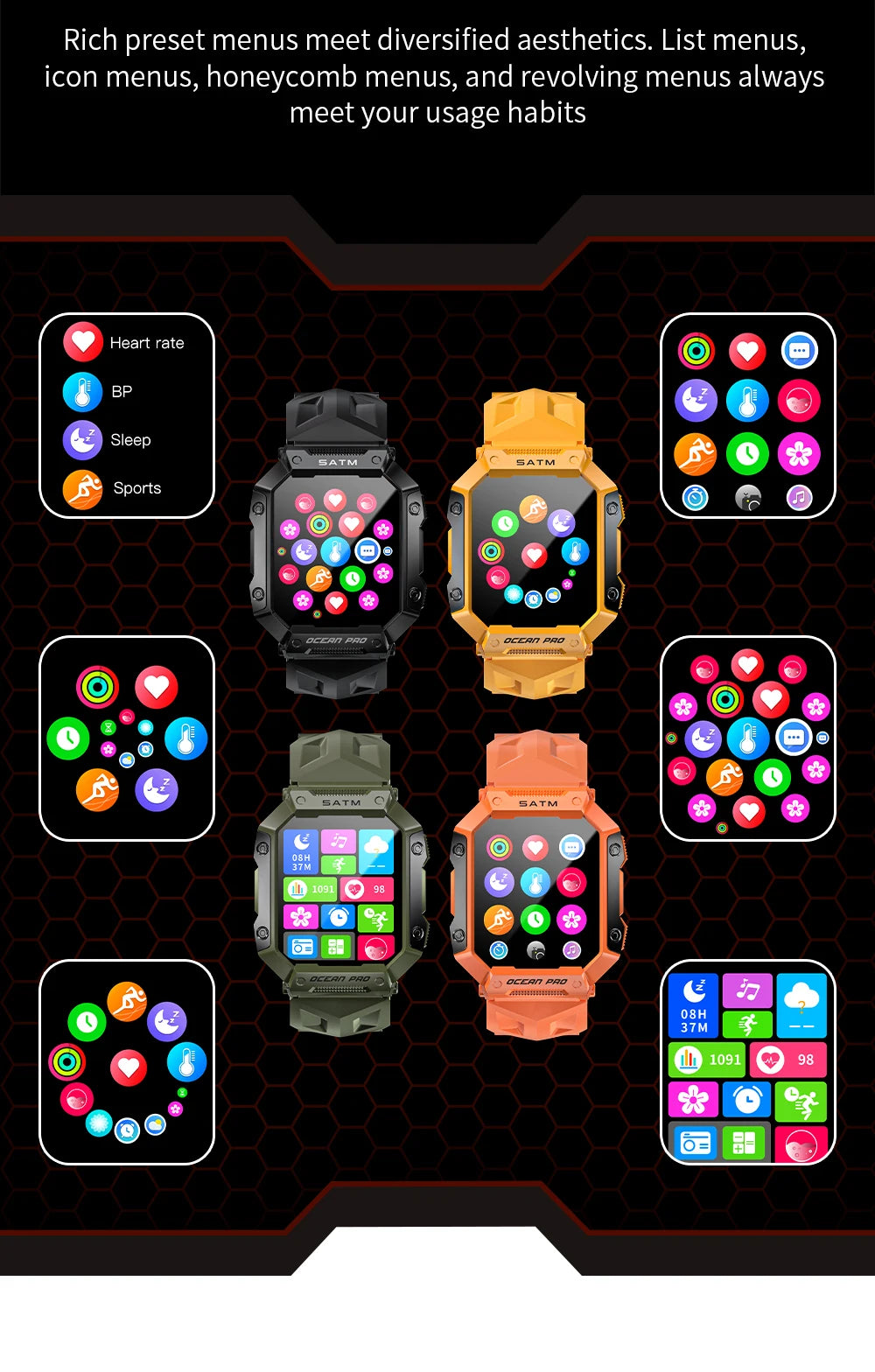 LOKMAT-OCEAN PRO Saúde e Monitoramento Esportivo Relógio Inteligente para Homens, Notificação Inteligente, Compatível com iOS e Android