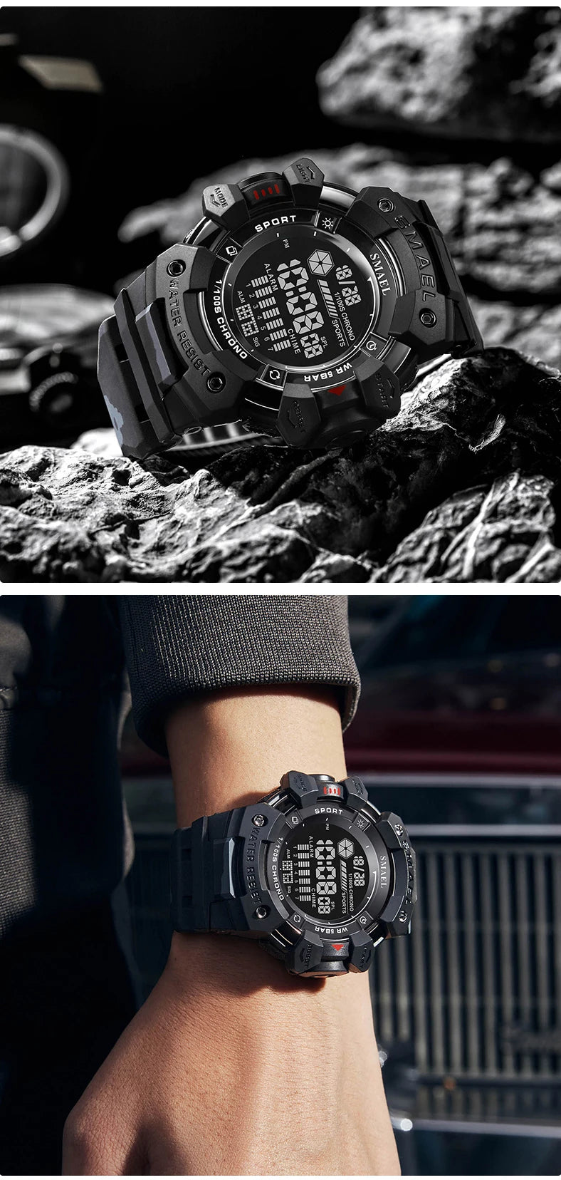 Smael relógio digital militar led esportes relógios de pulso 50m à prova dwaterproof água led cronômetro 8050 relógios do exército digital grande dail relógio alarme