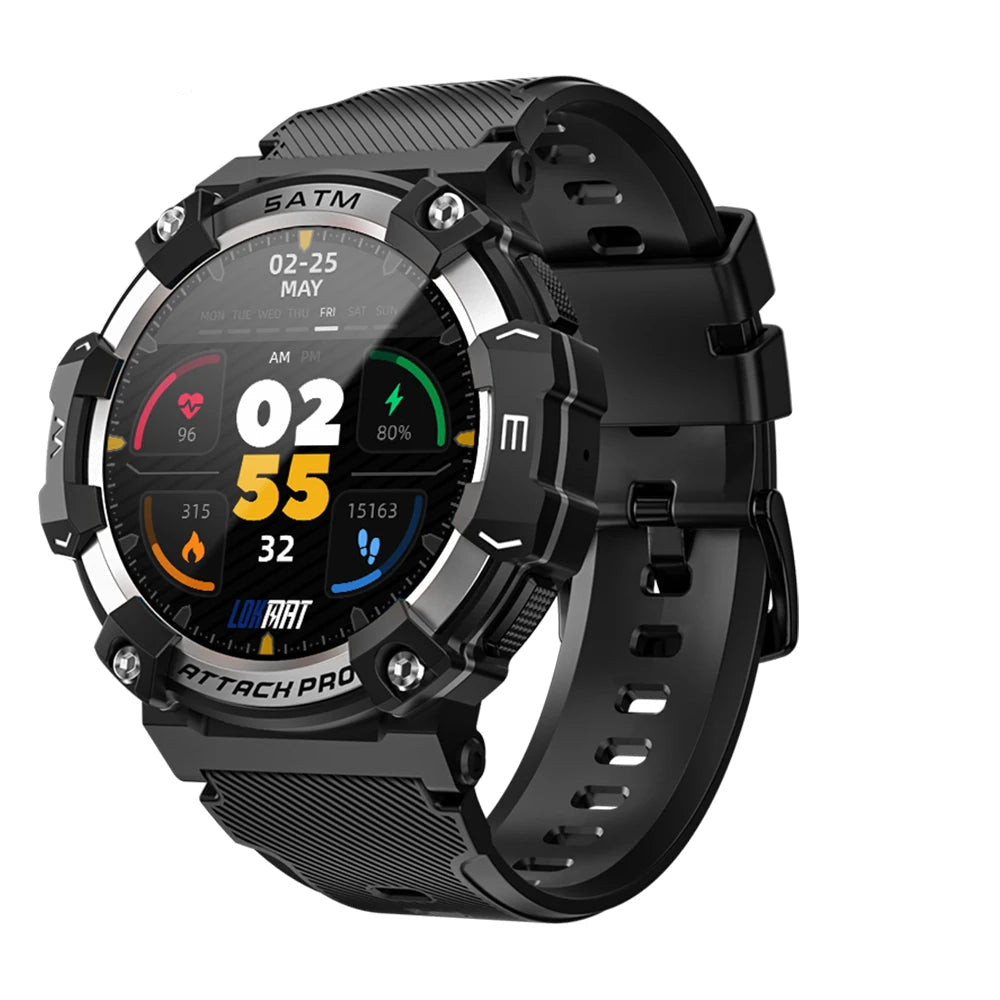 LOKMAT-ATTACK 2 PRO Sport Smart Watch, tela de toque redonda completa, chamadas Bluetooth, rastreador de fitness, smartwatches, monitor de freqüência cardíaca