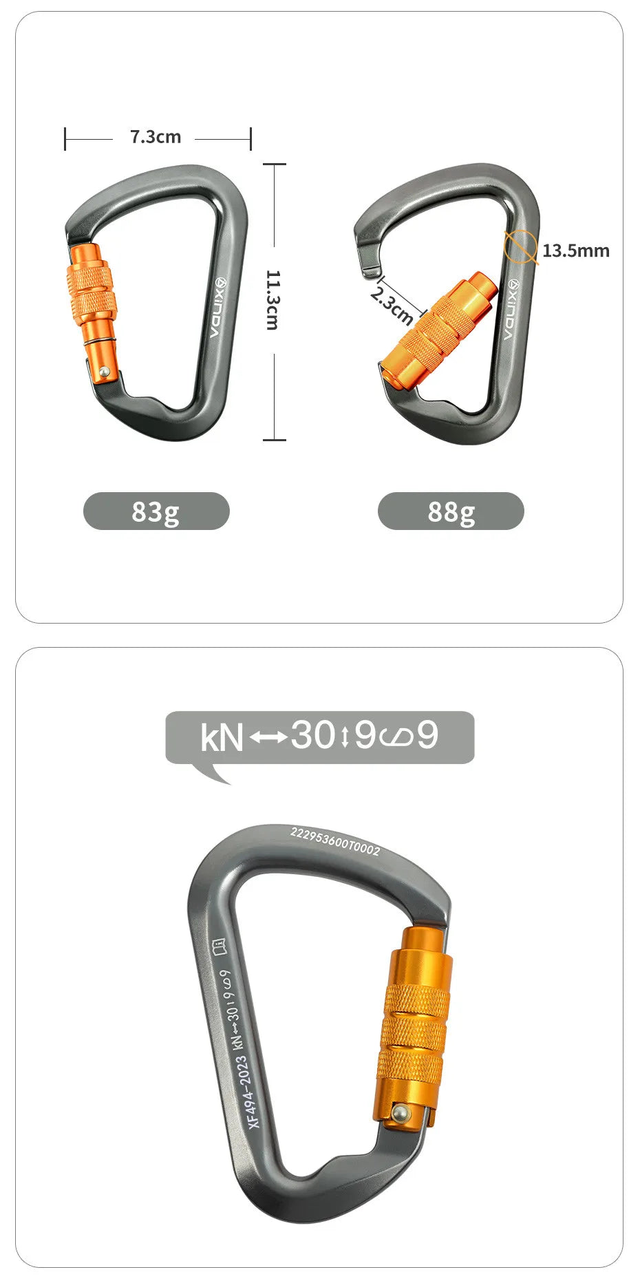 Xinda mosquetão ao ar livre escalada montanha pouso 30kn equipamento de operação de alta altitude liga alumínio fivela de segurança gancho