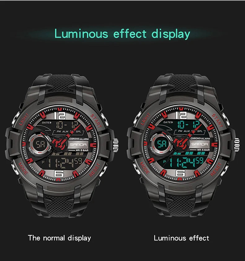 Relógio militar dos homens Sanda, g estilo, marca, esportes, led, digital, 50m, à prova d'água, s choque, para homens