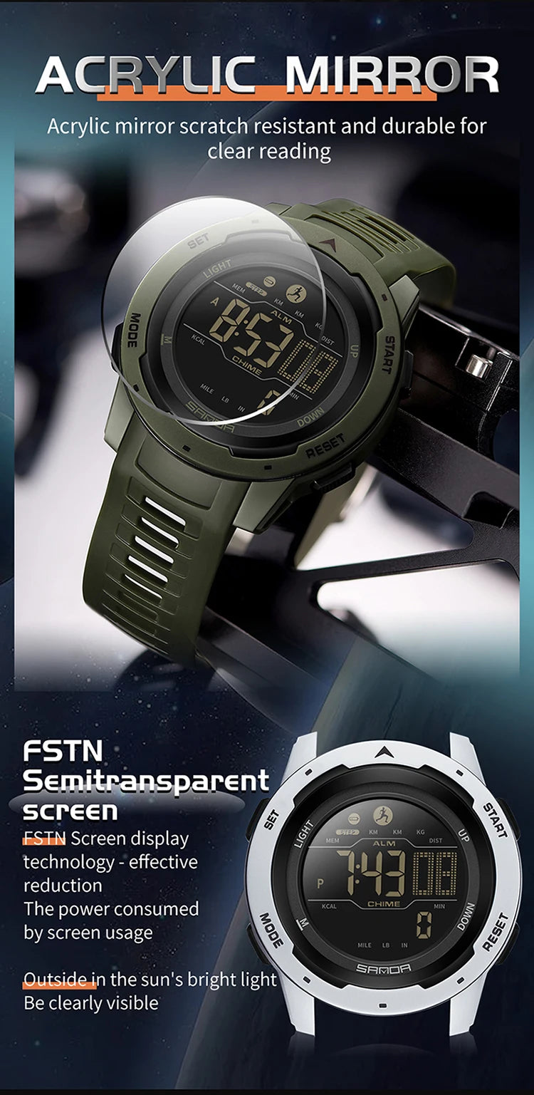 Sanda marca relógios masculinos esportes pedômetro calorias 50m à prova dwaterproof água led relógio digital militar relógio de pulso relogio masculino 2145