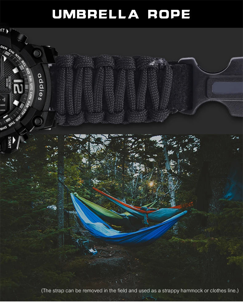 Addies novo esportes ao ar livre led digital relógio masculino bússola assobios à prova dwaterproof água multifuncional relógio de quartzo do exército relogio masculino