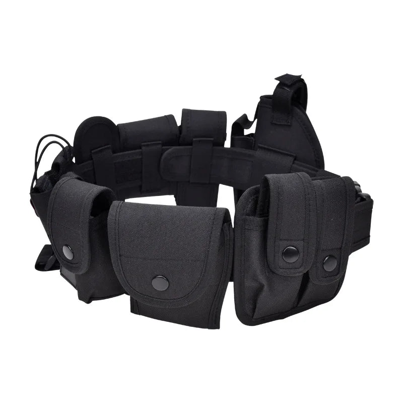 Coldre tático para arma, conjunto de bolsa para lanterna, 10 em 1, kit de utilidades multifuncional, cinto de serviço de polícia, cintos de segurança
