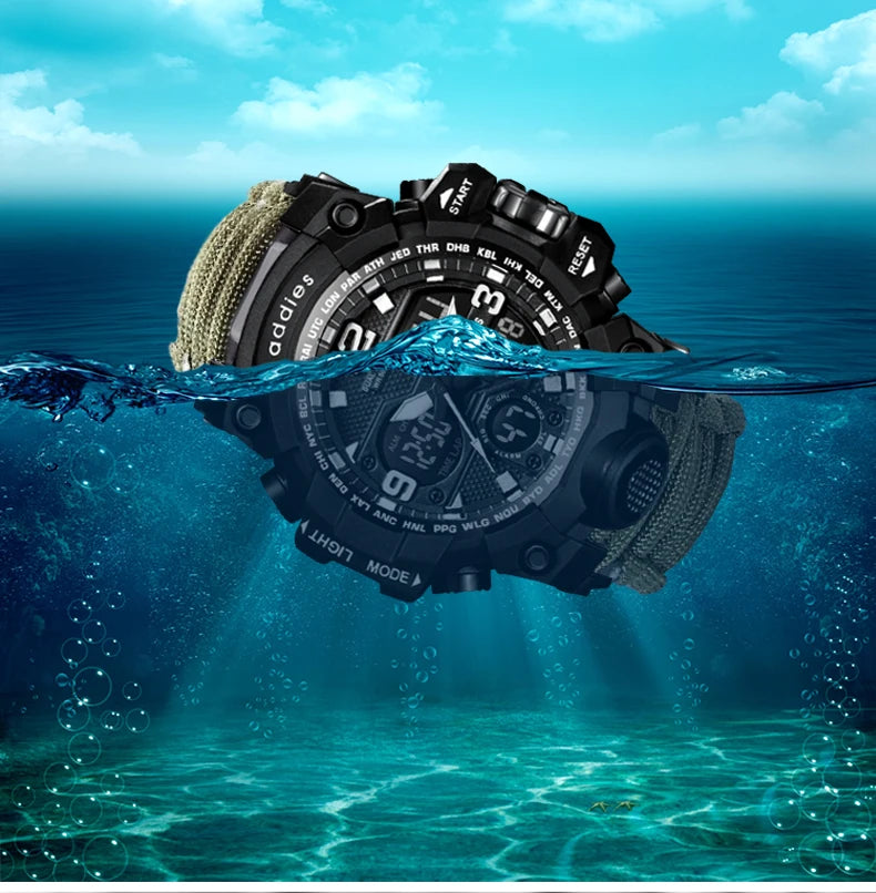 Addies novo esportes ao ar livre led digital relógio masculino bússola assobios à prova dwaterproof água multifuncional relógio de quartzo do exército relogio masculino