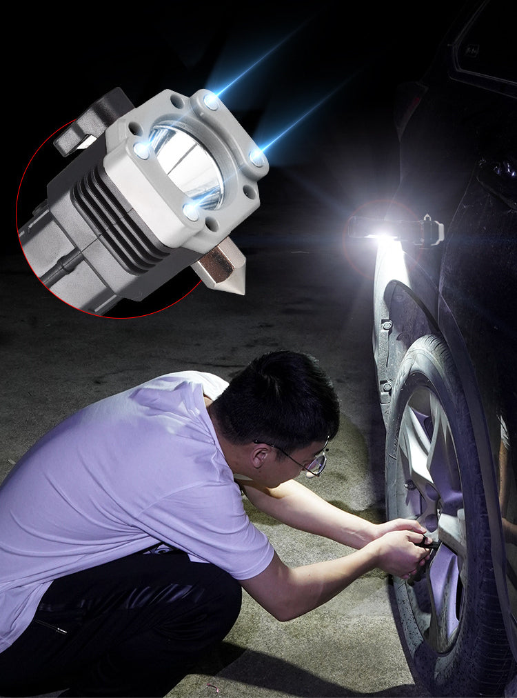 Lanterna Tática 4 em 1 COB USB com Martelo de Segurança