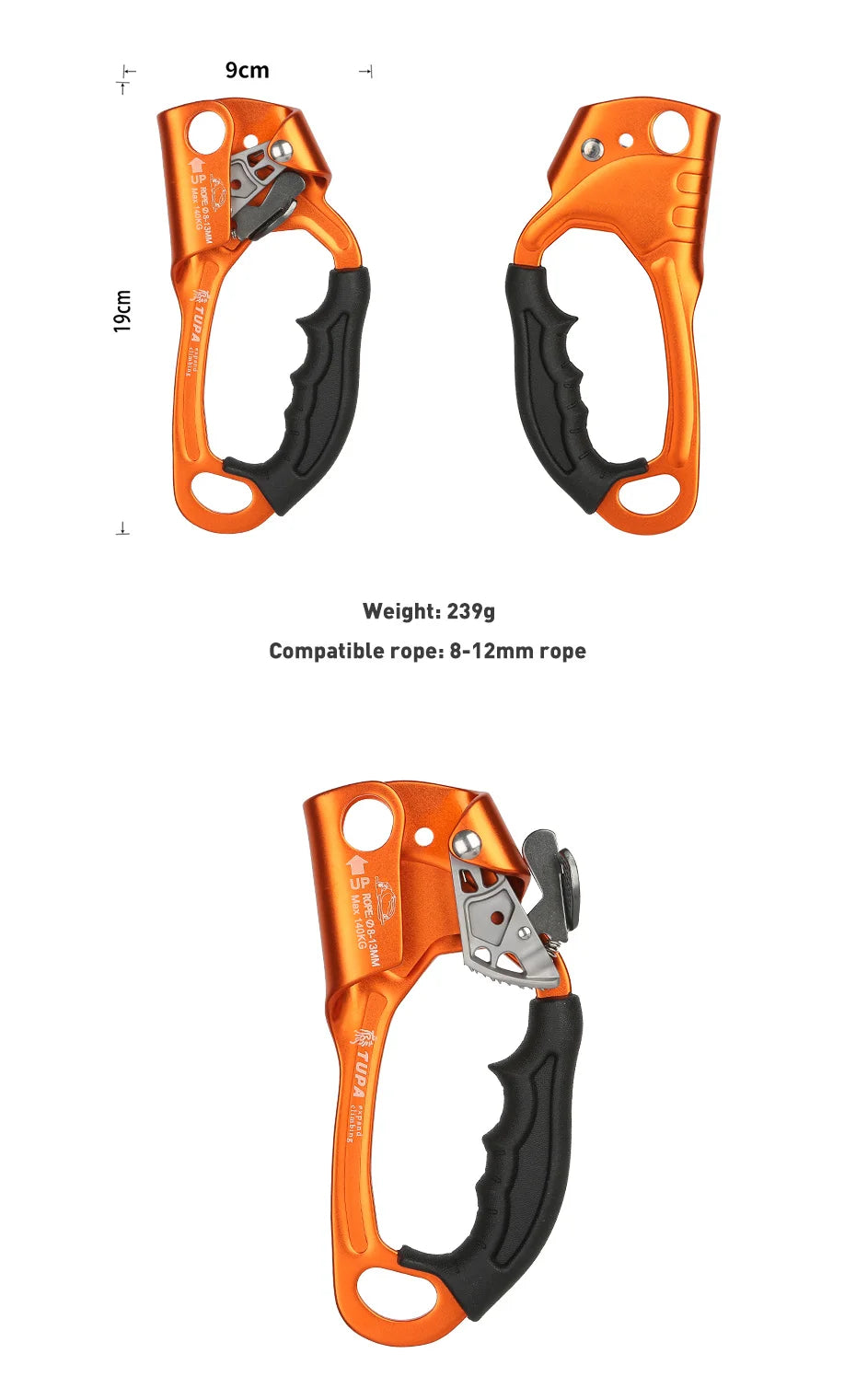 Escalada ao ar livre SRT Mão Ascender Dispositivo Montanhista Handle Ascender Mão esquerda e direita Equipamento de escalada Ferramentas de corda