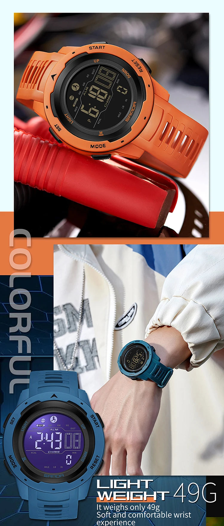 Sanda marca relógios masculinos esportes pedômetro calorias 50m à prova dwaterproof água led relógio digital militar relógio de pulso relogio masculino 2145