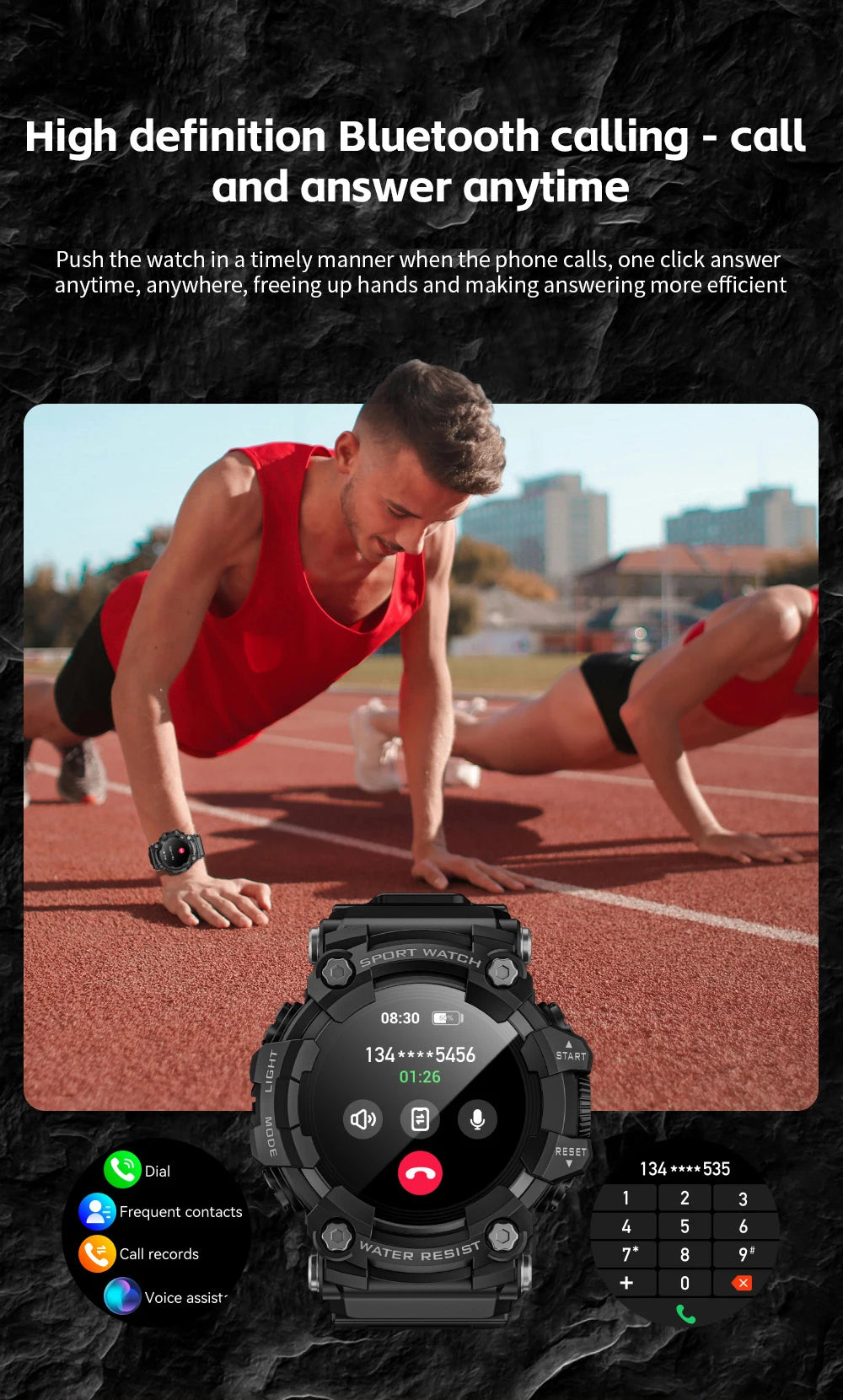 Lokmat ATTACK-GT atualização esporte relógio inteligente à prova dwaterproof água bluetooth chamadas robustos smartwatches lanterna rastreador de fitness para o telefone