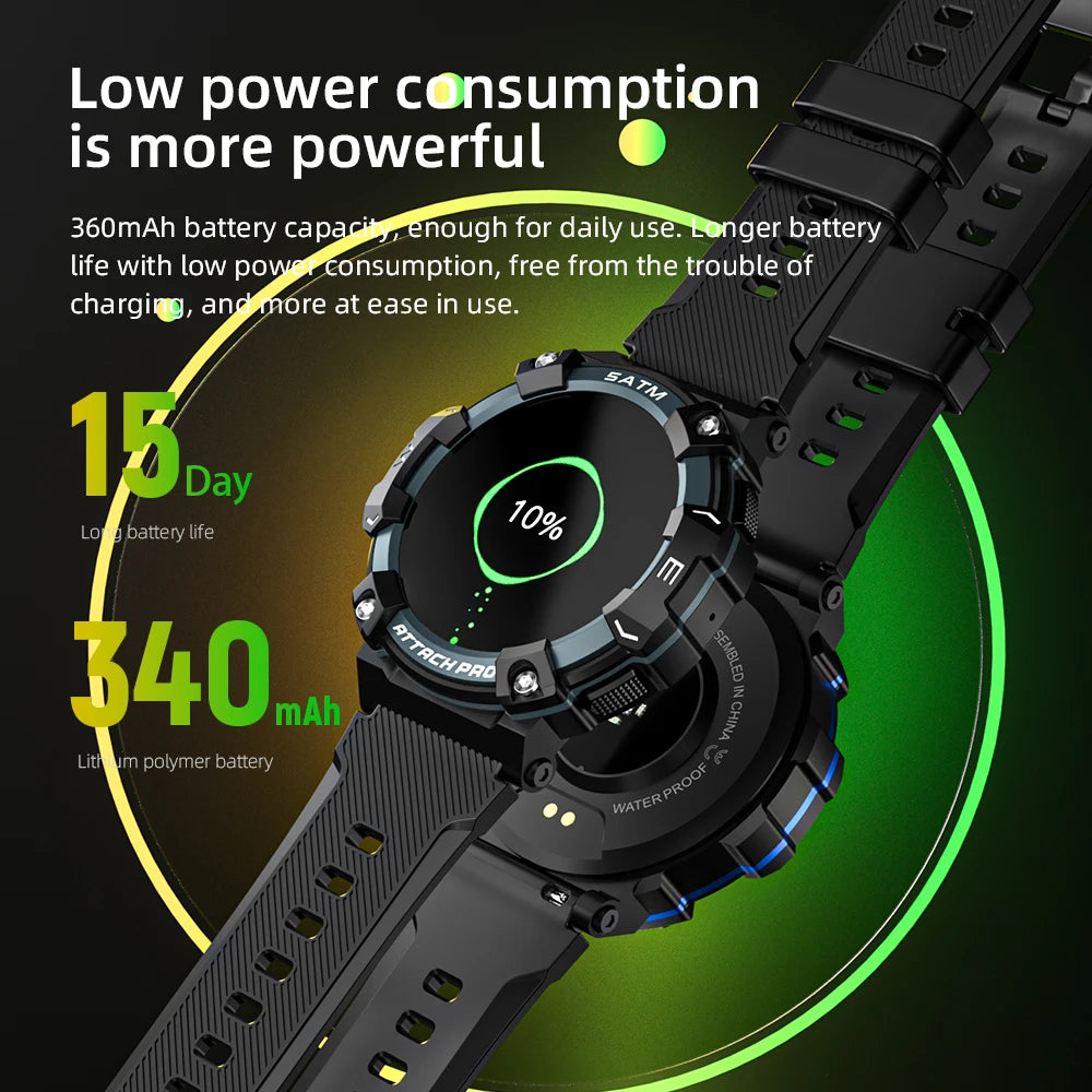 LOKMAT-ATTACK 2 PRO Sport Smart Watch, tela de toque redonda completa, chamadas Bluetooth, rastreador de fitness, smartwatches, monitor de freqüência cardíaca