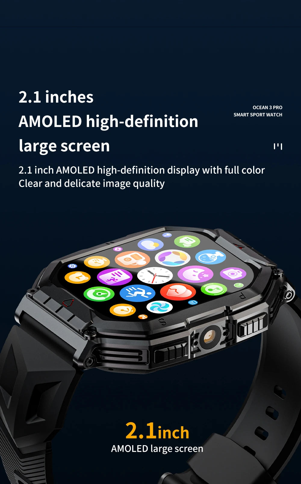 Lokmat oceano 3 pro esporte relógio inteligente robusto fitness à prova dwaterproof água smartwatches monitor de freqüência cardíaca relógio tela toque completo