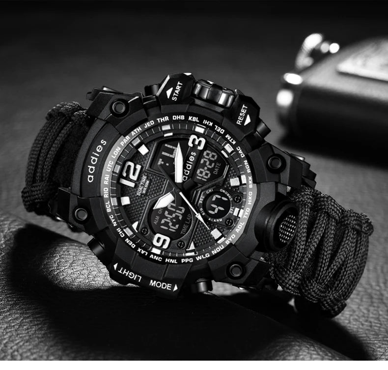 Addies novo esportes ao ar livre led digital relógio masculino bússola assobios à prova dwaterproof água multifuncional relógio de quartzo do exército relogio masculino