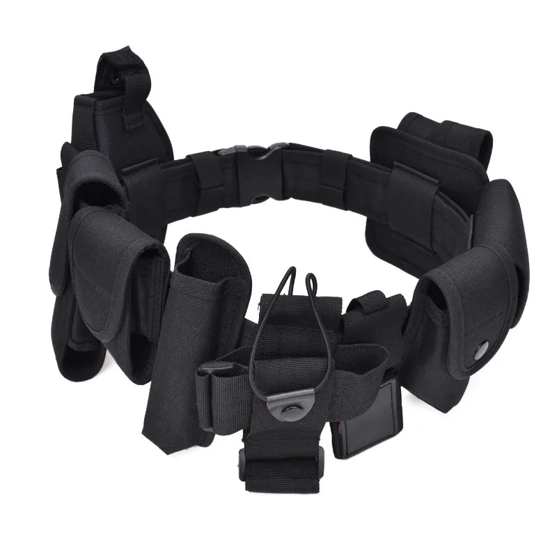 Coldre tático para arma, conjunto de bolsa para lanterna, 10 em 1, kit de utilidades multifuncional, cinto de serviço de polícia, cintos de segurança